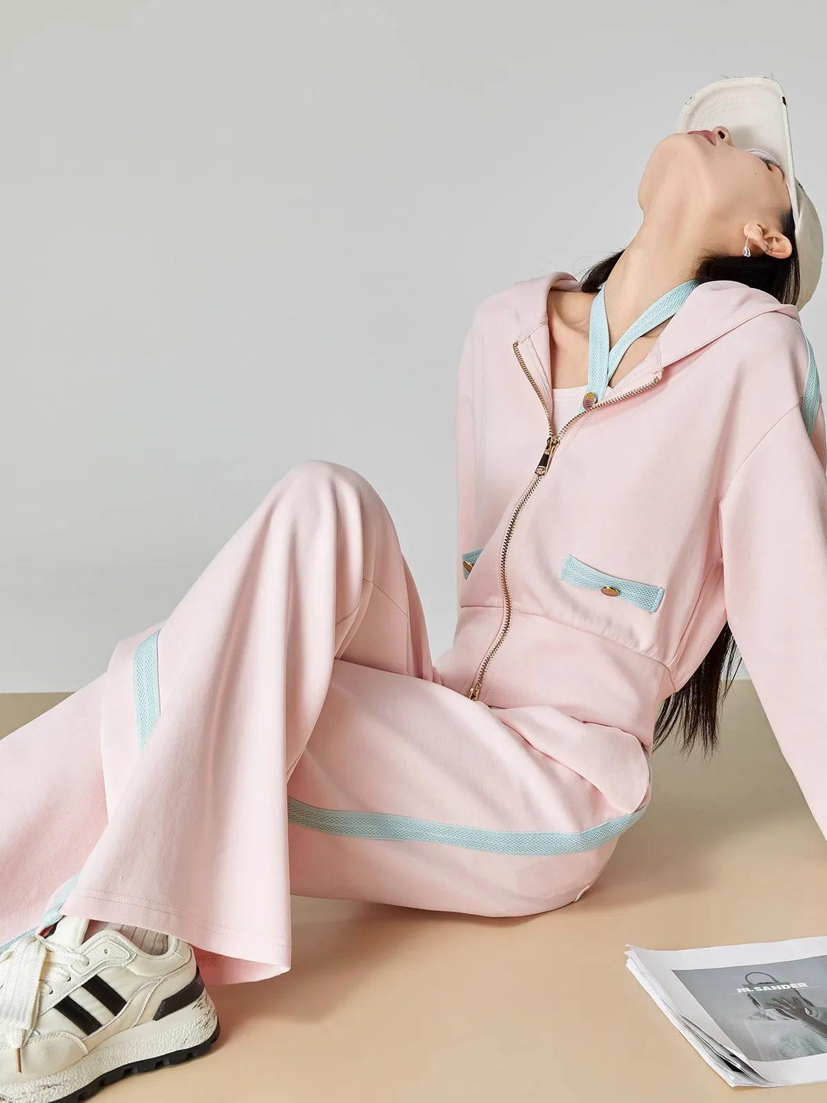 

Pink adient Hoodie Jaet Casual Pants Set Women's Spring New Sle Tee-piece Set Long Sve Hooded Comfortable Faion