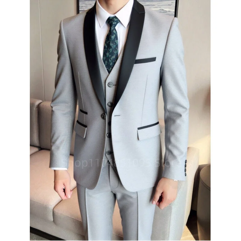 

Formal Slim Fit 3 Pieces Men Suits Elegant Groom Tuxedos Shawl Lapel Blazer Vest Pants Wedding Business Prom Male Men Clothing