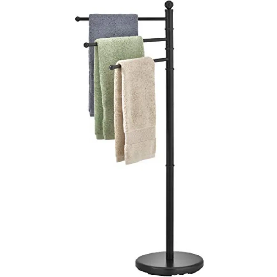 Standing Towel Rack for Bathroom, 40 Inch Freestanding Towel Rack with 3 Swivel Bar Arms, Matte Hanging Towel Holder Drying Rac