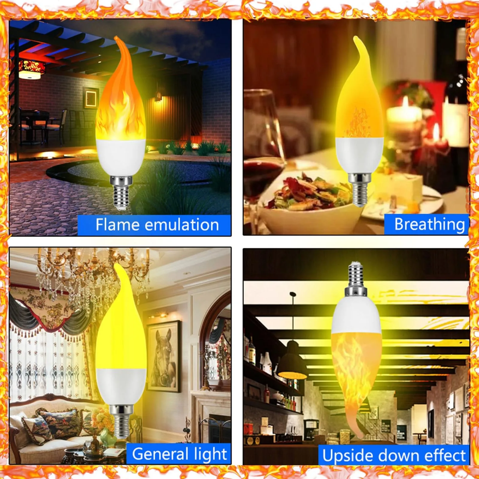 Led Simulated Flame Bulbs 5W E12 E14 E27 85-265V Corn Lamp Flickering LED candle Light Dynamic Flame Effect for Home Light