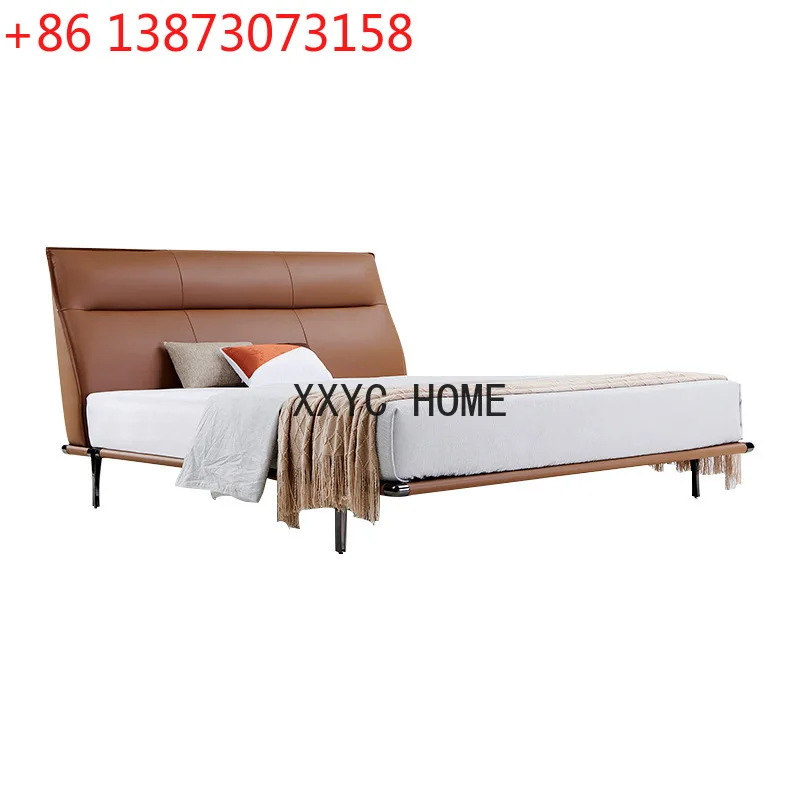

Italian minimalist leather bed master bedroom double bed French solid wood bed 1.8 meters modern minimalist soft bag solid wood