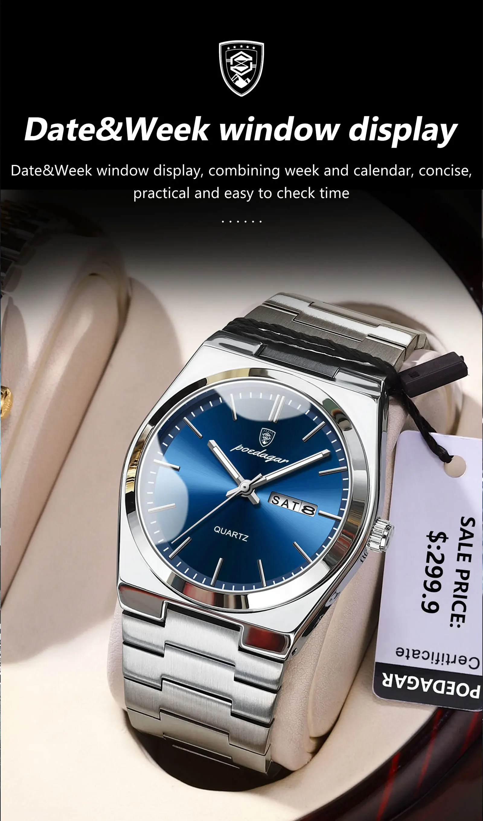 POEDAGAR Luxus Uhren Für Männer Edelstahl Wasserdicht Leucht Mann Uhr Datum Woche Mode Lässig männer Quarzuhr Reloj – Detail 12
