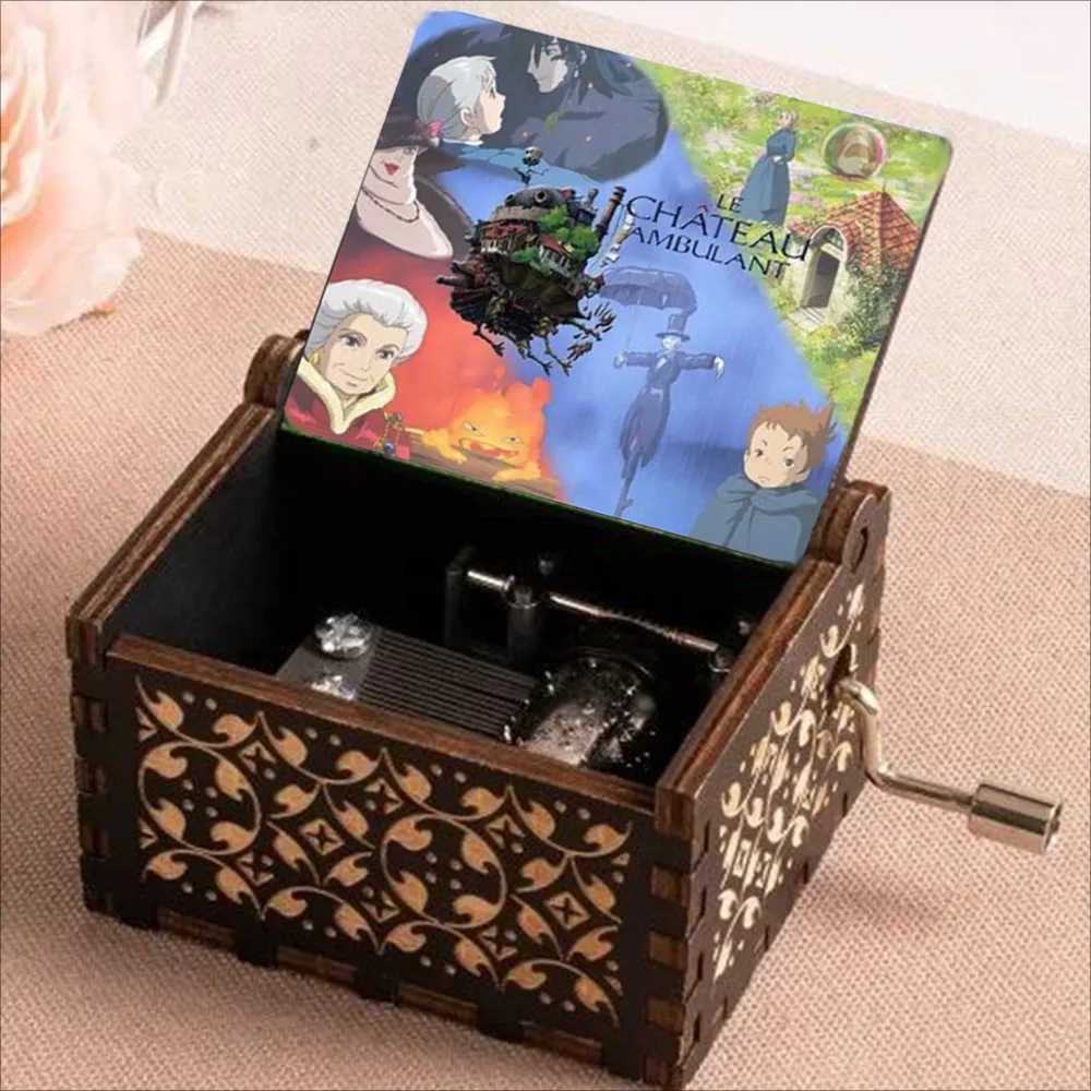 Howl Castle Merry Go Round of Life صندوق موسيقي خشبي مكرنك يدويًا لتزيين الهالوين هدية عيد ميلاد وعيد الأم #4