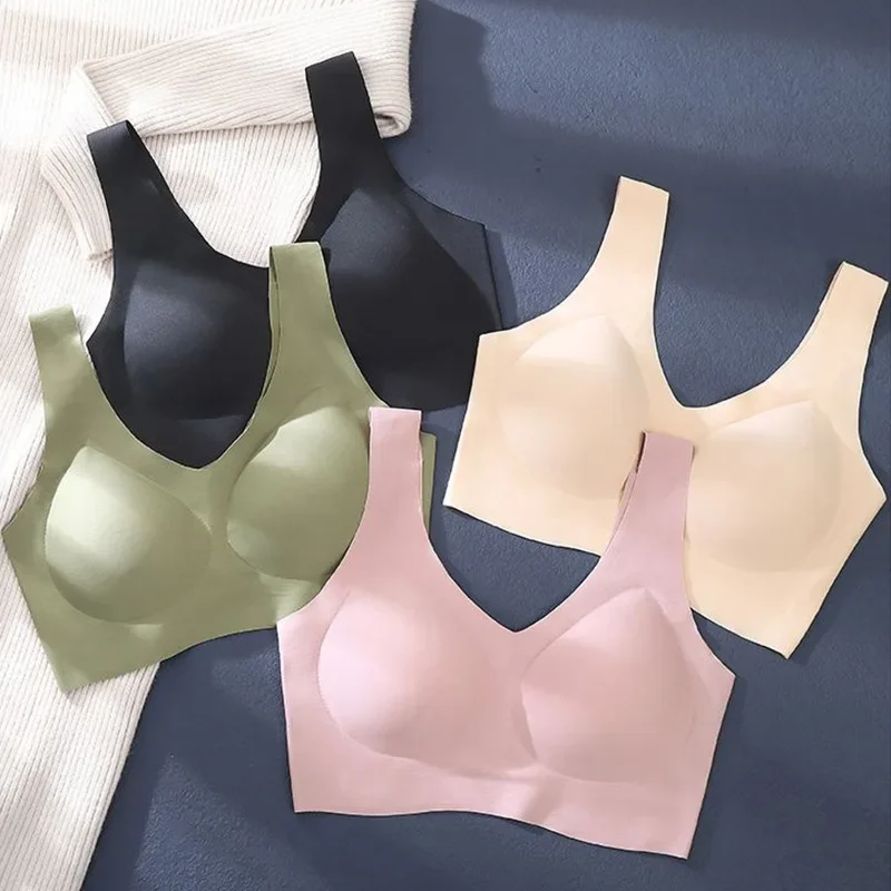 2024 Women\'s Seamless Ice Silk Bra Without Steel Ring Breathable Push Up Yoga Vest Pull Up Bra Underwear Bra for Women Lingerie