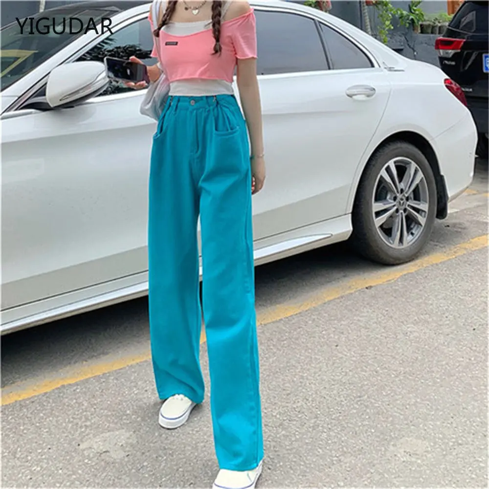 

Green Women Jeans High Waist Loose Straight Leg Femme Jean 2022 Spring Fashion Y2k Casual Streetwear Female Pants Baggy Trouser