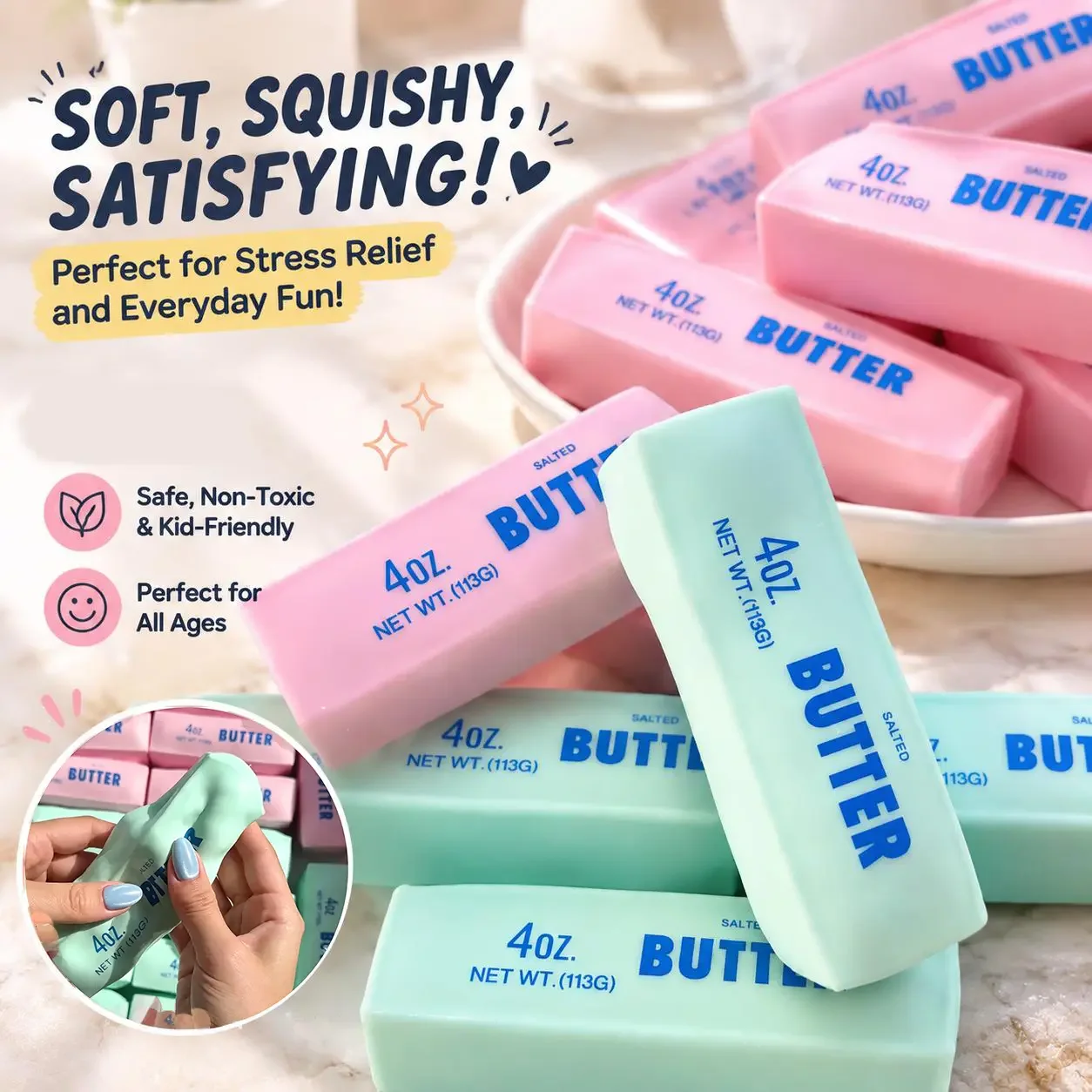 Crunchy Sound Butter Bar Squishy Charm Soft Low-Rising Stress-Relief Toy; a Creative Birthday Gift