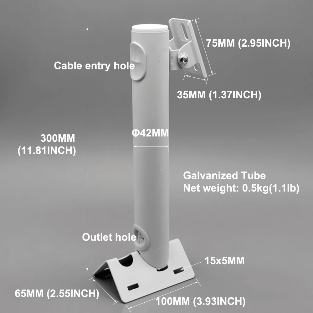 11.8 Inch CCTV Security Camera Mount Bracket Galvanized Steel Tube, Adjustable Bullet Camera Support for Wall, Corner,Pole Mount