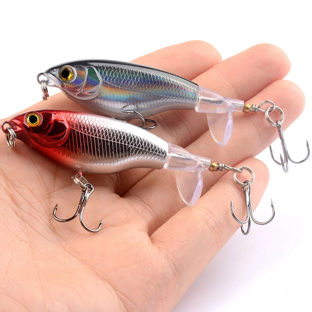 1PCS Topwater Fishing Lure 7.5cm 6.5g Whopper Popper Wobbler Artificial Hard Bait Bass Plopper Soft Rotating Tail Fishing Tackle