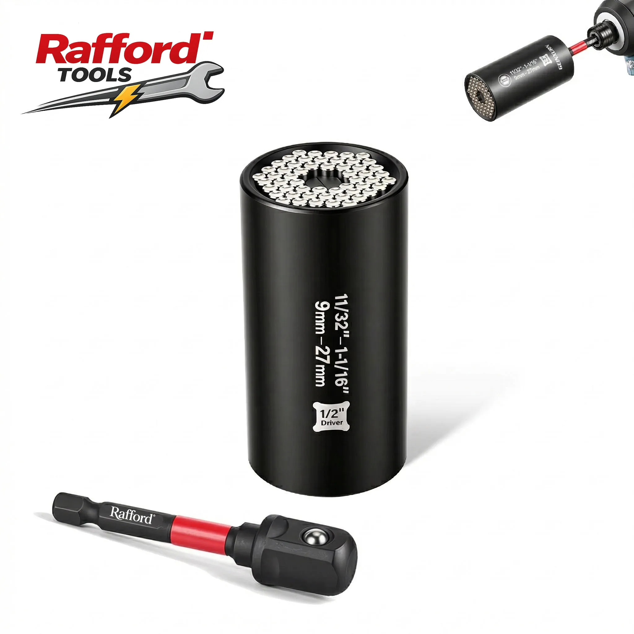 Rafford 2-delige universele steeksleutelset, impact 3/8" universele & 3 inch adapter, draagbare reparatiegereedschapsset voor auto-onderhoud - afbeelding 2