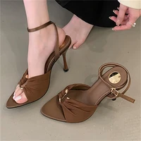 Eilyken Summer Fashion Thin Heels Pleated Hollow Out Buckle Strap Women Sandals Pointed Toe Banquet Party Female Shoes  6CM 9CM - Image 2