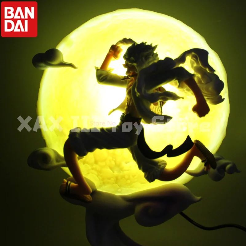 Figuras de uma peça dos desenhos animados nika luffy figura com luz da lua anime estátua estatueta coletar ornamentos modelo coleção brinquedos presente