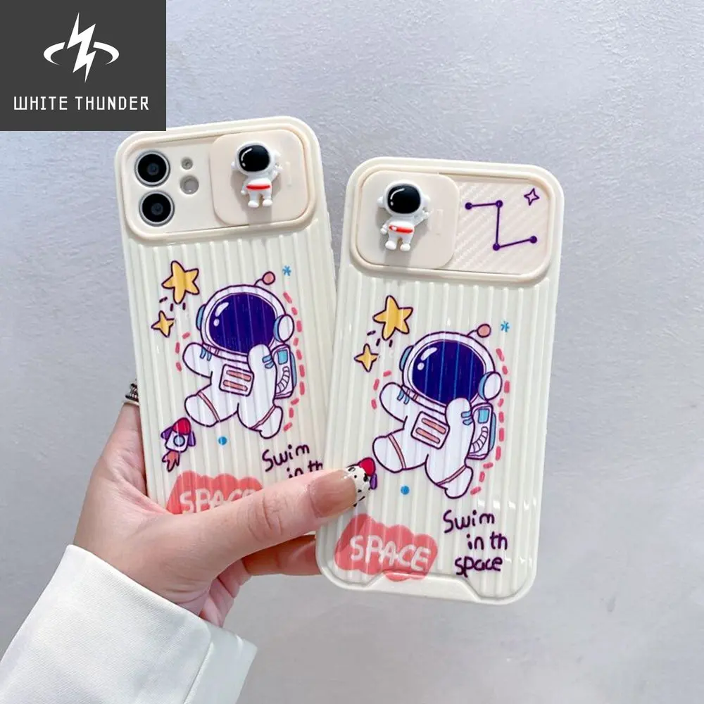 Astronaut Slide Camera Lens Protection Phone Case For iPhone 13 12 11 Pro Max XS XR X 7 8 Plus SE 202 Cute Star Space Soft Cover