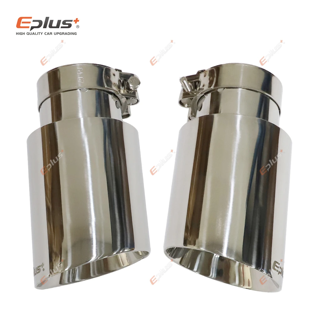 Eplsu Car Stainless Steel Silver Muffler Tip Universal Exhaust Pipe Mufflers bilayer Nozzle bilayer Decoration Bevel End