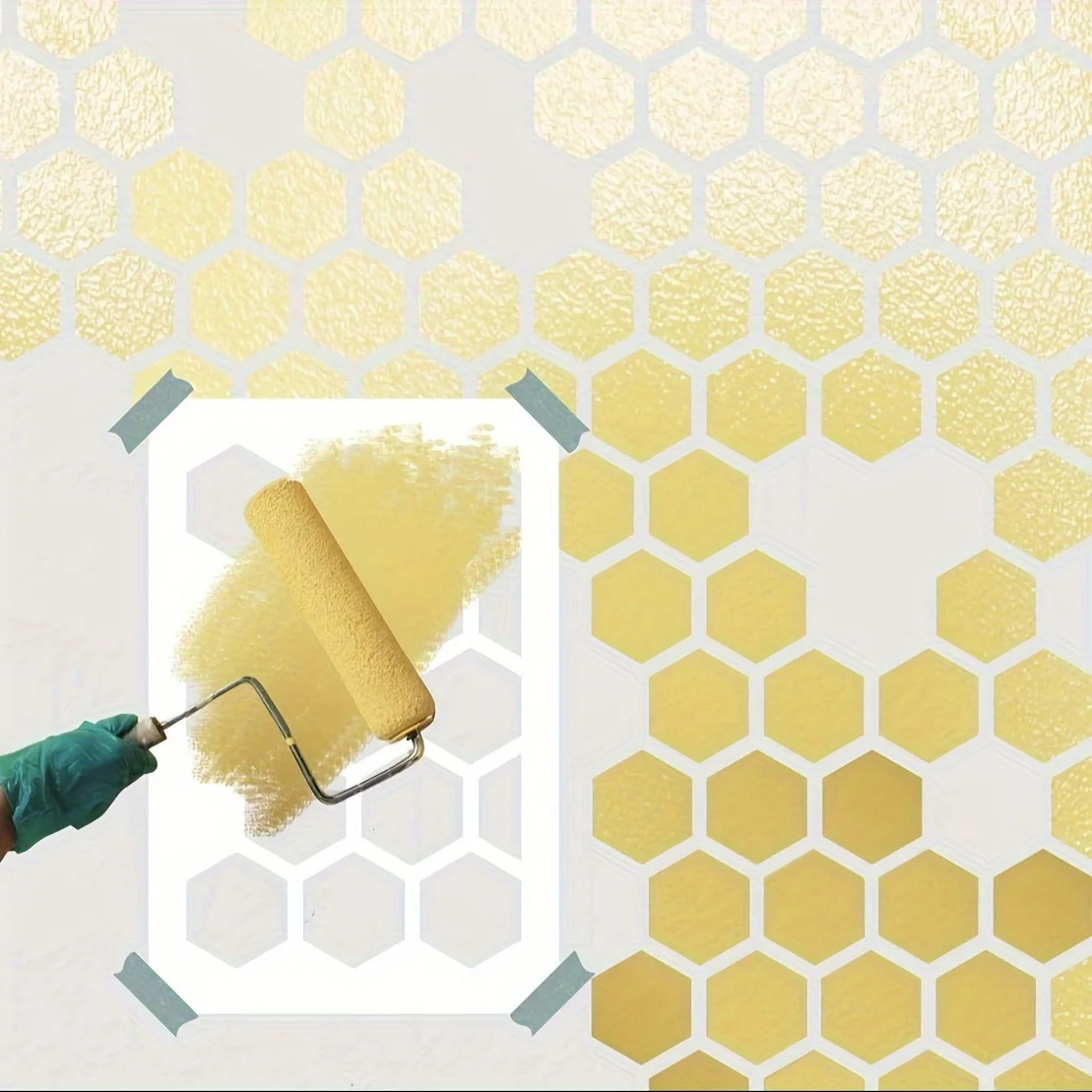 استنسل على شكل قرص العسل مقاس 30 × 45 سم - قالب رسم هندسي PET للجدار والبلاط DIY