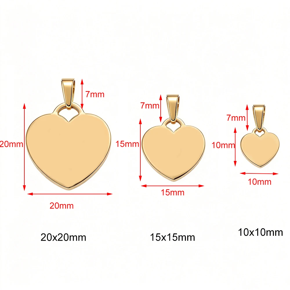 Fnixtar 20pcs Stainless Steel 10/15/20mm Heart Charms Pendants With Clasp For DIY Jewelry Necklace Birthday Love Gifts