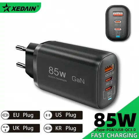 실제 85W GaN USB 유형 C 충전기 QC3.0 빠른 충전 PPS PD 65W 30W iPhone 15 14 Pro MacBook 노트북 Ipad Samsung 용 고속 충전