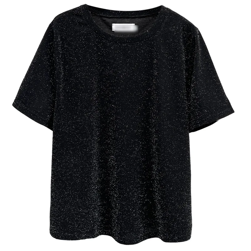 

Летний топ 5XL, модные новые серебряные шелковые блестящие футболки с короткими рукавами, женская футболка больших размеров 1642