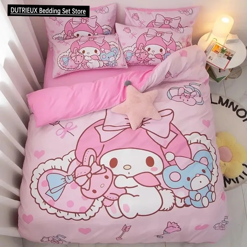 

Sanrio Cartoon Duvet Cover My Melody New Sweet and Cute Princess Style Quilt Cover Three-piece Set Full Size for Bedroom Decor