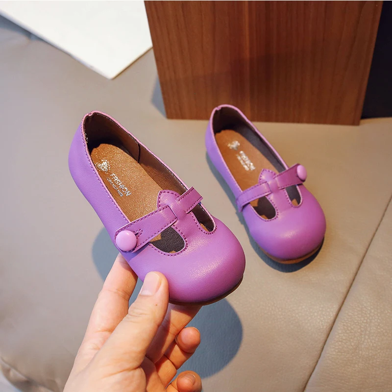 Candy Color T-Bar Ballet Flats Girls Vintage Green Purple Mary Janes Baby Kid Soft Shallow Loafers Toddler Leather Dress Shoes