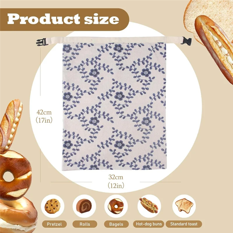 Large Reusable Linen Bread Bags With Beeswax Coating, 2-Pack For Keeping Sourdough Fresh In Refrigeration