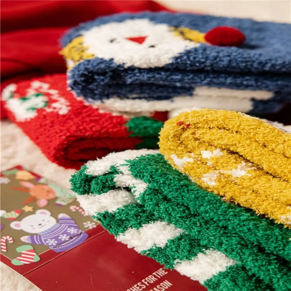 Claus Cartoon Christmas Hat Winter Floor Sleep Socks Snowman Middle Tube Socks Women Hosiery Christmas Socks Coral Velvet Socks