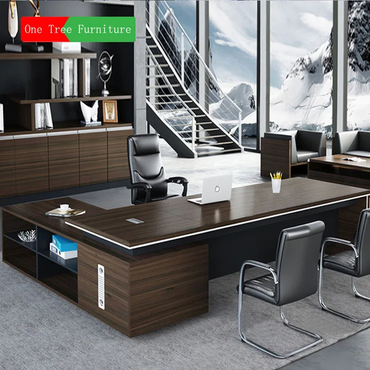 

Modern Light Luxury boss Desk and Chair Cabinet Combination President Manager Supervisor Desk with Side Cabinet