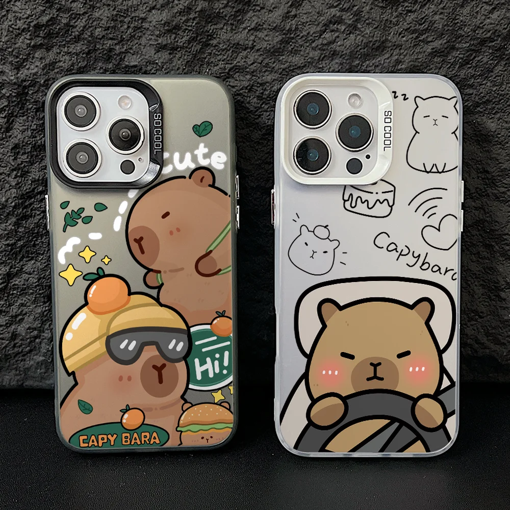 Niedliche Cartoon-Capybara Handyhülle für Xiaomi Redmi 15C 14C 13C 12C 10 Note 15 14 13 12 Pro Plus 4G 5G Silberne Hartschale