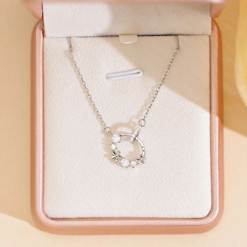 925 Sterling Silver Zircon Flower Ring Necklace New Geometric Collar Chain Fashion Flower Neckchain Wedding Jewelry Party Gift