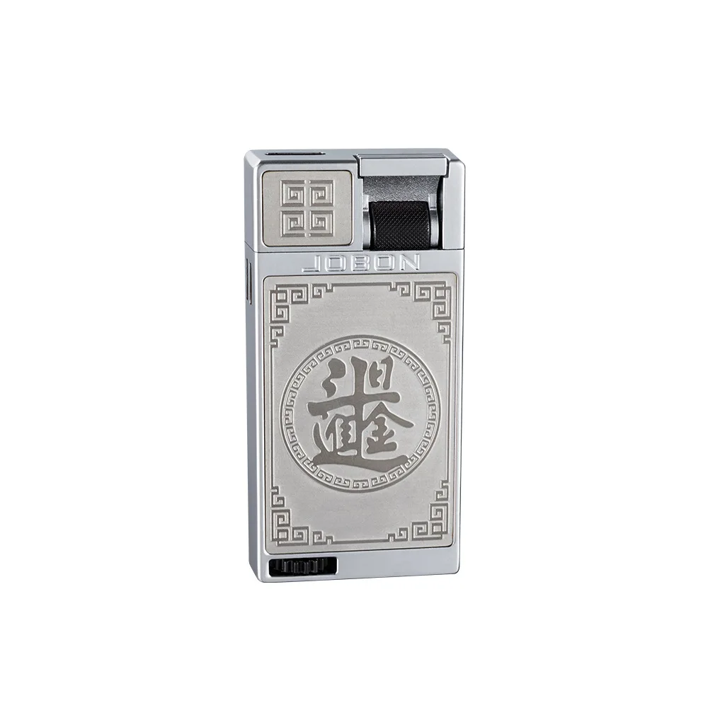 JOBON Flat Fire Blue Flame Gas Lighter, Lever Ignition, Relief Tangcao Pattern, Creative High-end Men's Gift view 5