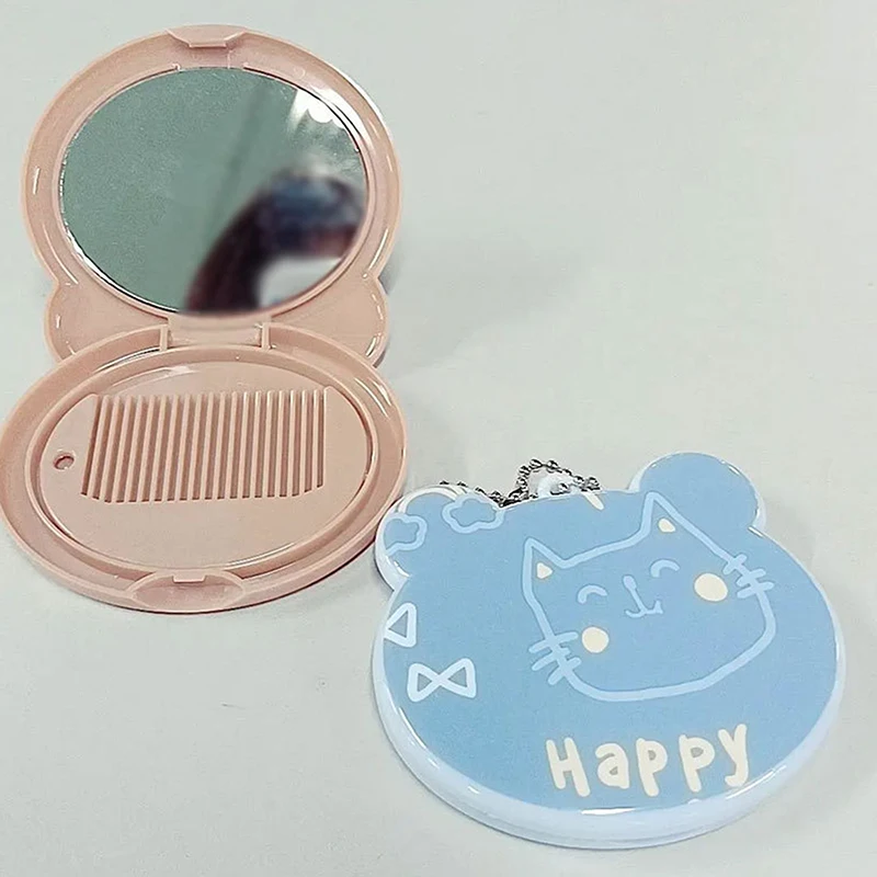 1pc Mini Folding Mirror Hair Brush Cute Cartoon Bear Hair Comb Small Portable Kids Girl Hair Accessories Makeup Tool