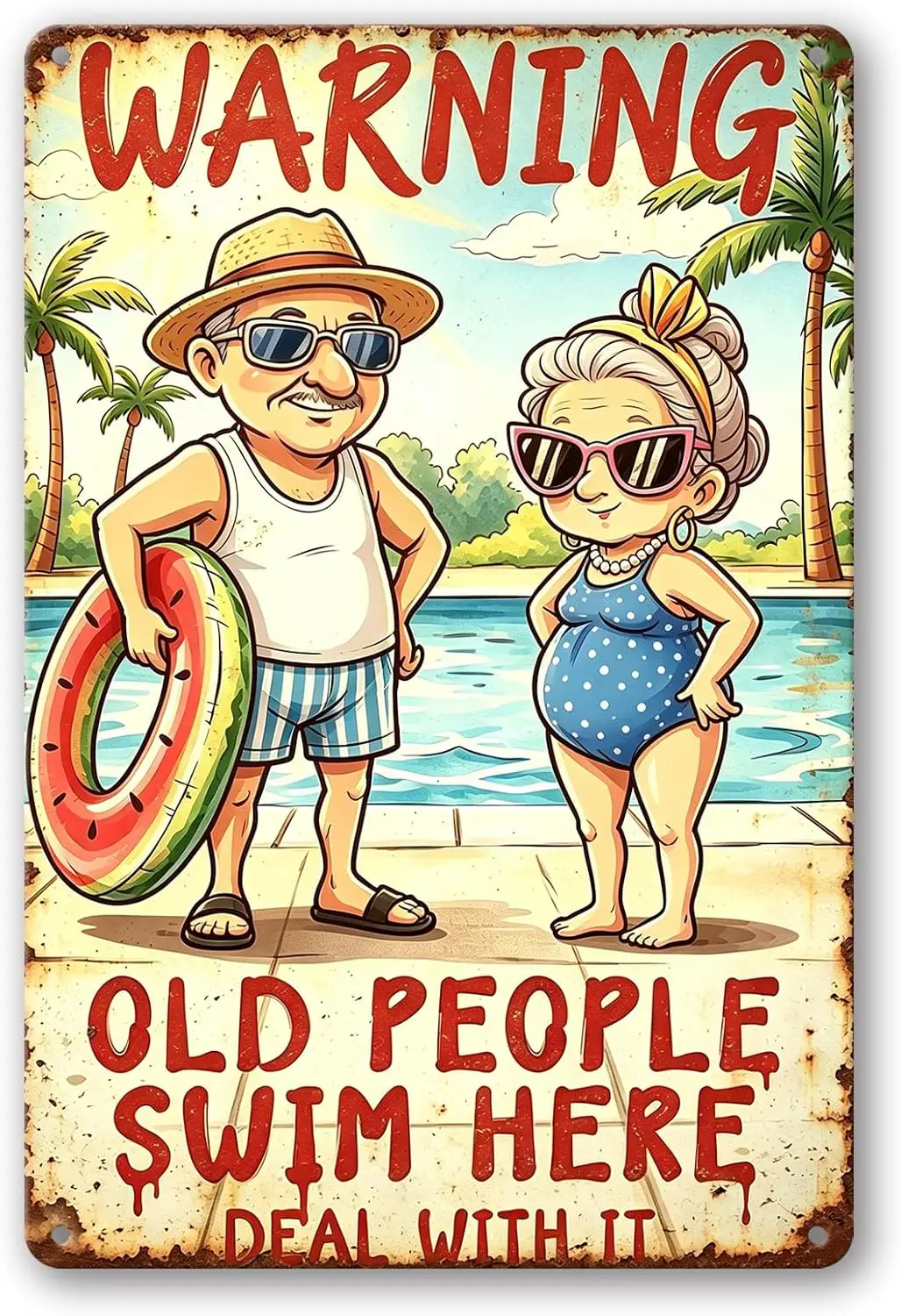 Pool Warning Metal Sign Funny Elderly Vintage Swim Plaque --Tin Sign