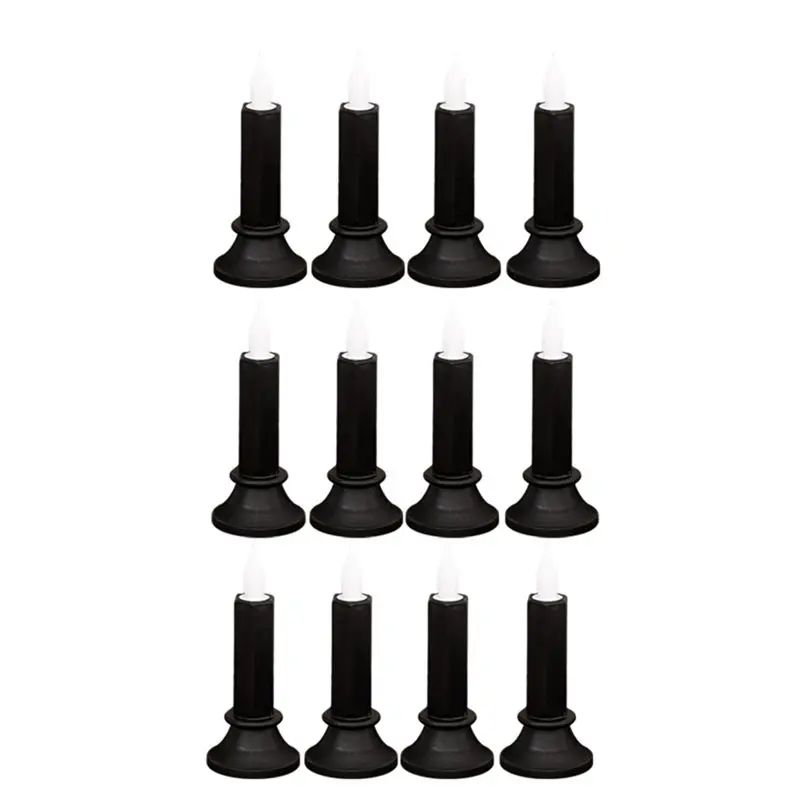 AB46-12PCS Black Flameless Taper Candles, LED Taper Candles Battery Operated For Party Halloween Decoration Medium