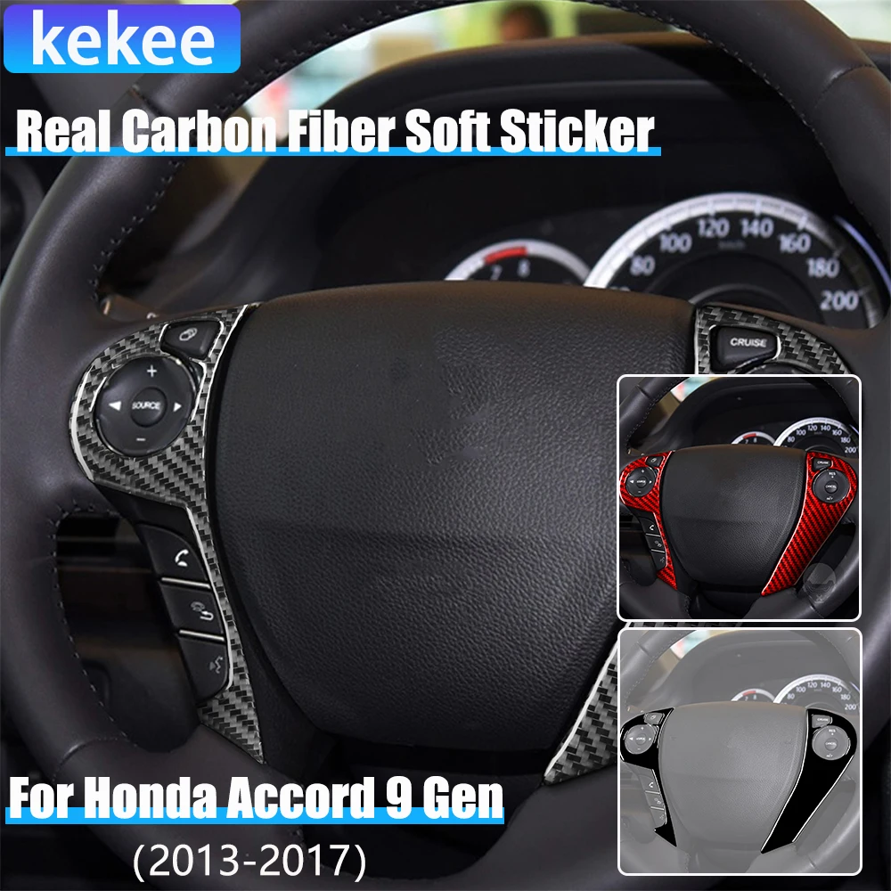 

Real Carbon Fiber Car Accessories Driver Wheel Button Decorative Cover Soft Sticker For Honda Accord 9th Gen 2014 2015 2016 2017