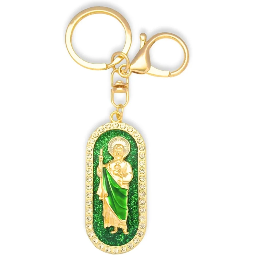 

San Judas Tadeo Keychain, Catholic Christian Gift for Women Men, St Jude Holy Medal for Impossible Causes & Family Protection
