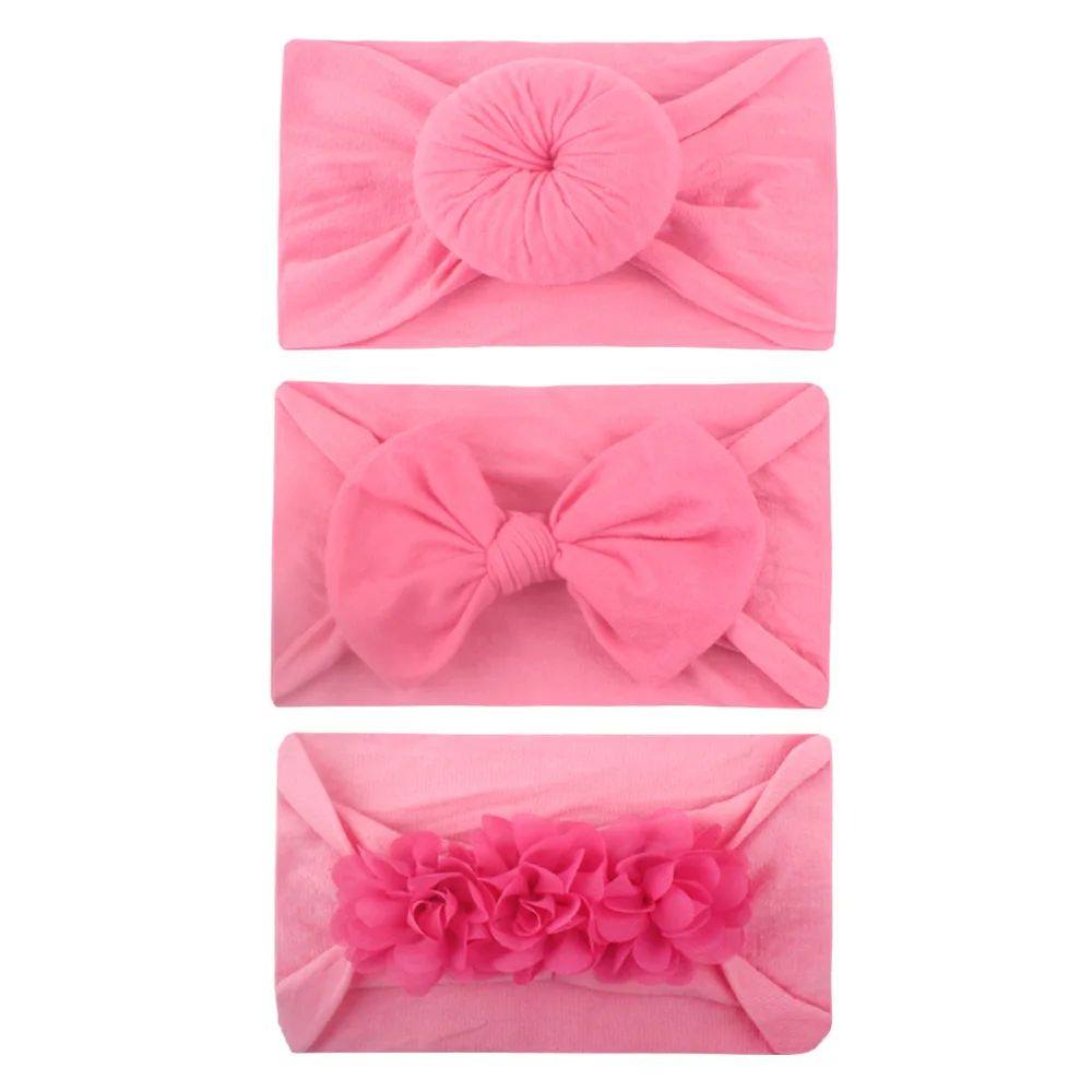 

3Pcs/Set Baby Nylon Headband Big Bow-Knot Turban Wide Nylon Head Wrap Flower Hair Accessories One Size For Newborn