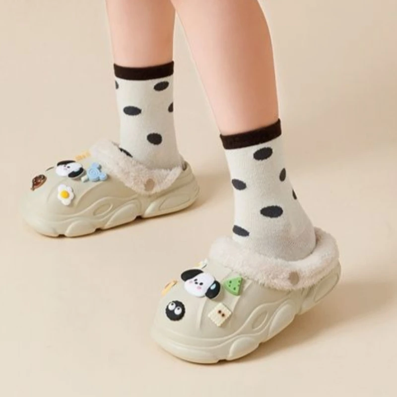 Kids Winter Furry Slippers Warm Cartoon Soft Non Slip Cotton Slippers for Girls Toddler Indoor Shoes Parent Child Pair