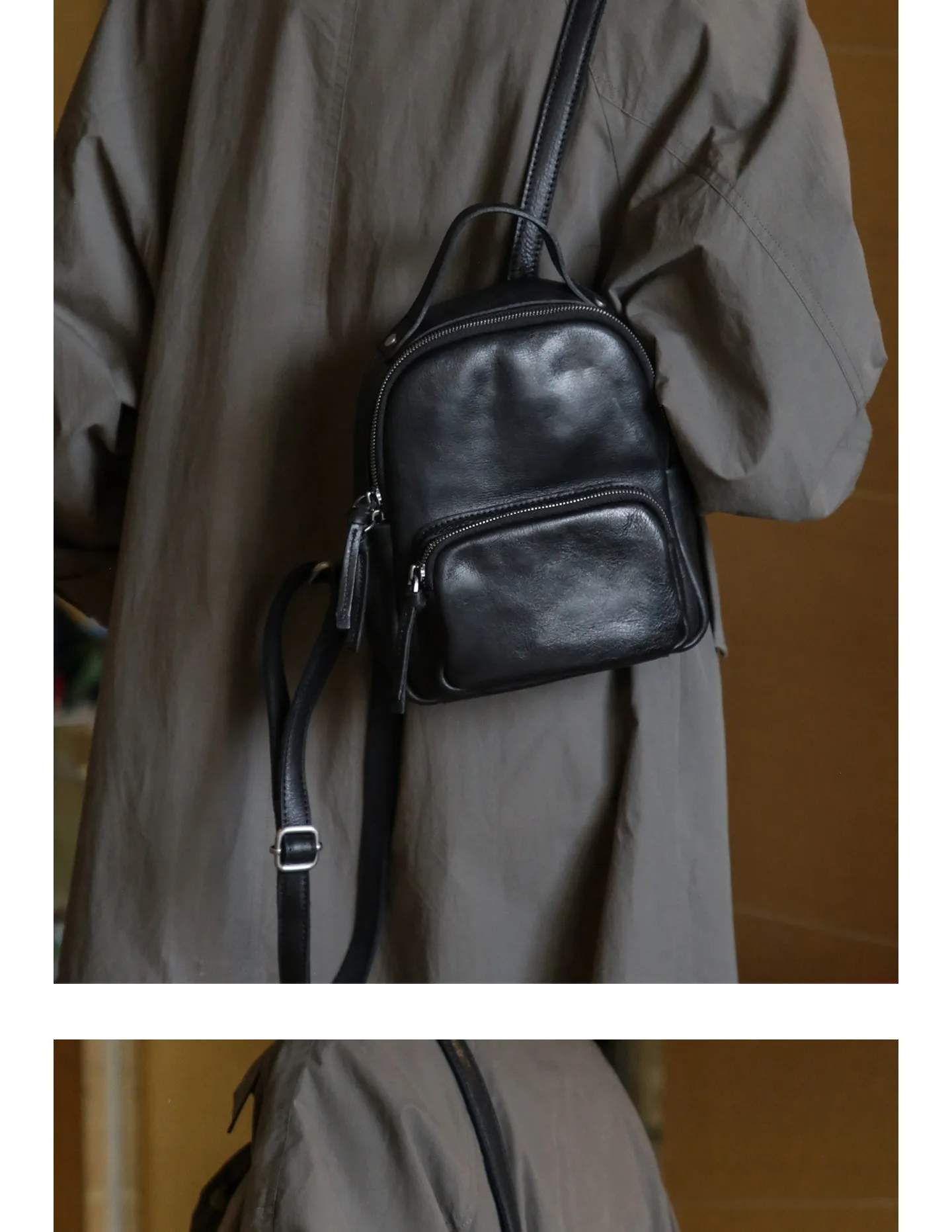 Lässiger Party-Rucksack aus Rindsleder für Damen, kleiner Designer-Rucksack, handgefertigt, weiches Echtleder, niedlicher Damen-Bücherrucksack – Detail 11
