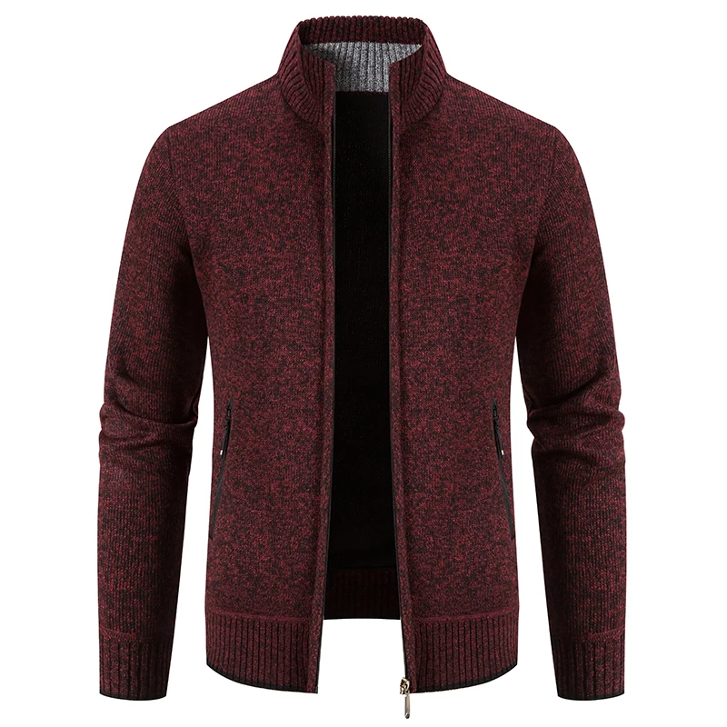 Men Cardigan Sweaters 2024 Winter Warm Warm Thickened  Solid Casual Zipper High Collar Knitted SweaterCoat  Jackets Men Clothing