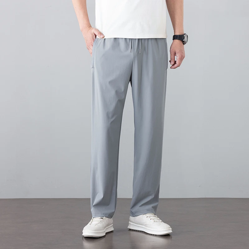 

High Stretch Summer Thin Men's Casual Pants Ice Silk Breathable Quick Dry Cool Elastic Waist Trousers Male Plus Size 5 6XL