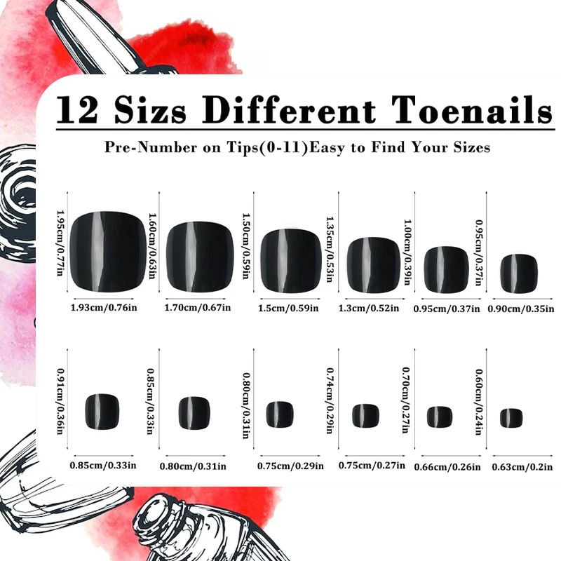 120Pc Classic Black Nails Press On Toenails Solid Glossy False Toe Nails Short Square Natural Fake Toenails Acrylic Toe Nail Tip