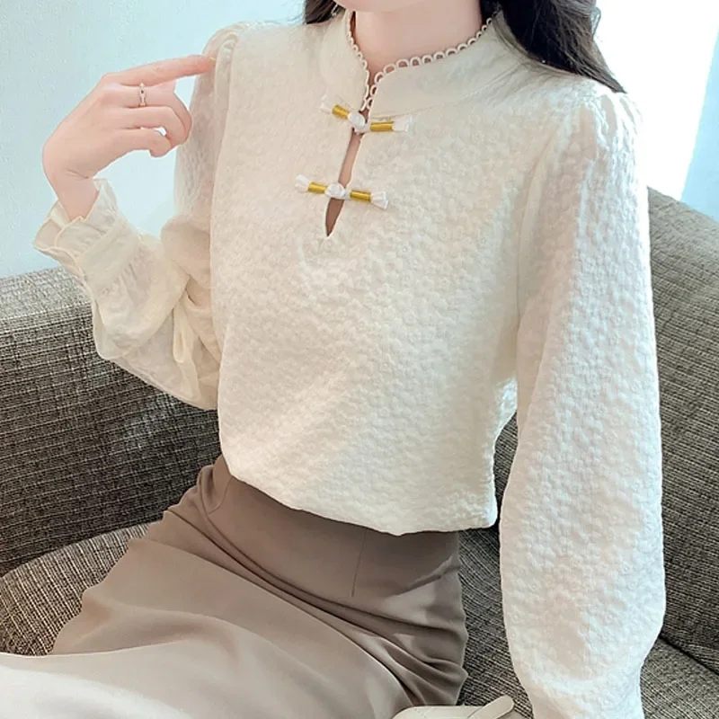 Solid Long Sleeve Women Blouse Adding Fleece Korean Version Fashion Winter Keep Warm Apricot Womens Tops Blusas De Mujer D179