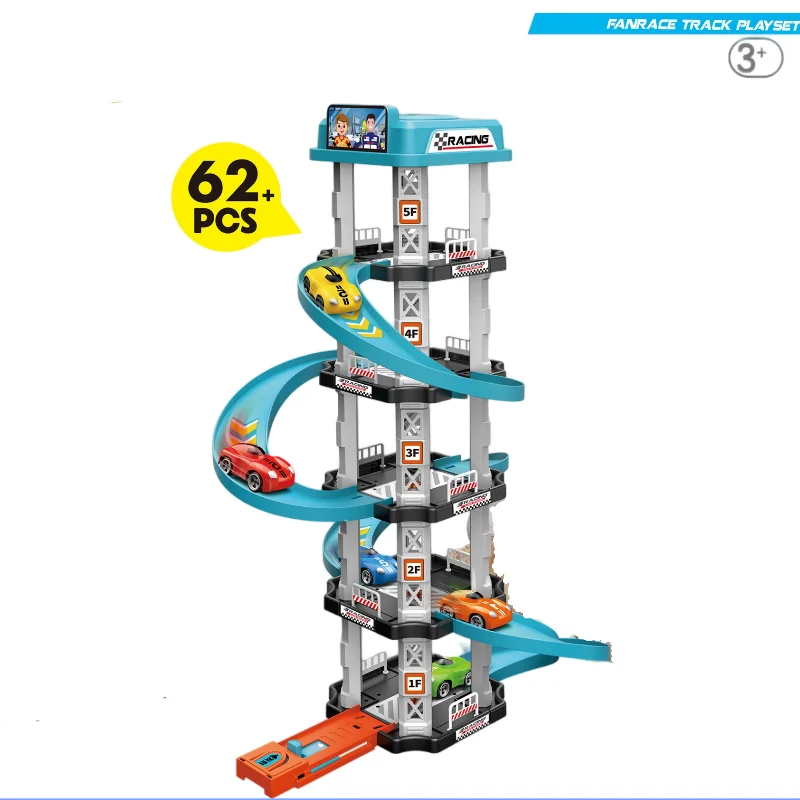 Ragazzo Pista Giocattoli Espulsione Diapositiva Parcheggio Casuale piccola Auto Set Puzzle Assemblato Multi-strato Modello di Corse Regalo Di Compleanno Per Bambini 45*25 CM