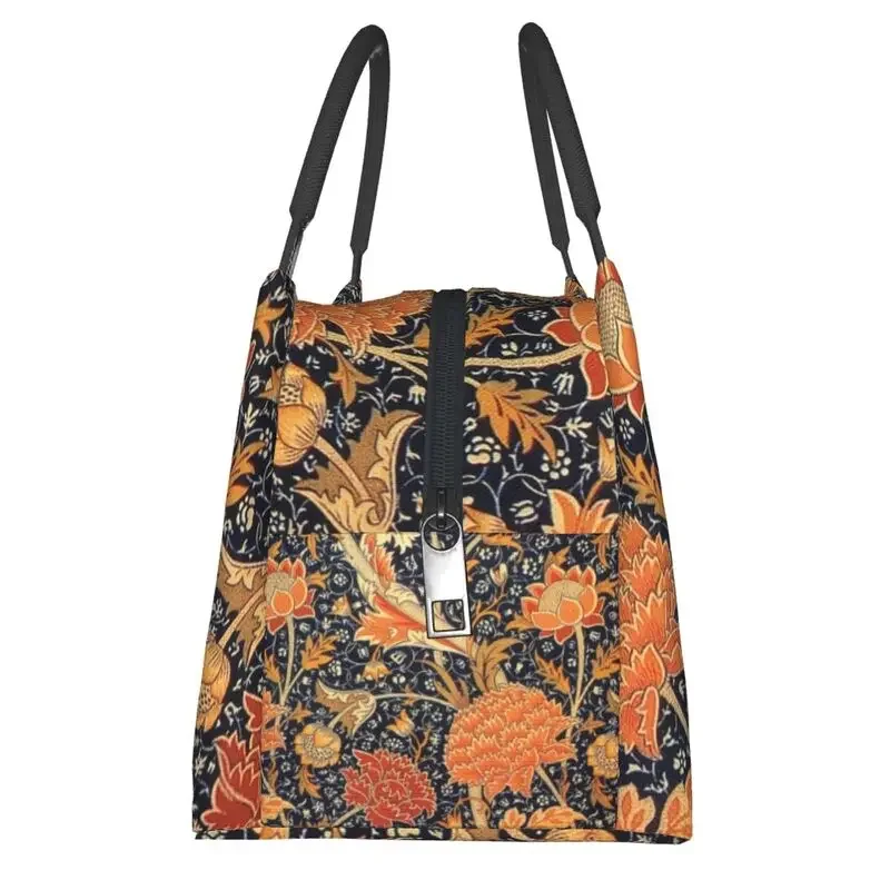 William Morris Orange Cray Floral Art bolsa de almuerzo con aislamiento térmico patrón textil para mujer almacenamiento de almuerzo portátil caja de comida