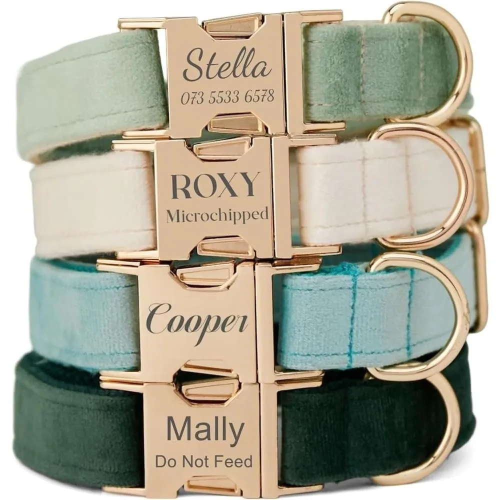 

Personalized Soft Velvet for Large Medium Small Dogs Custom Collar with Name Phone Engraved on Gold Metal Buckle