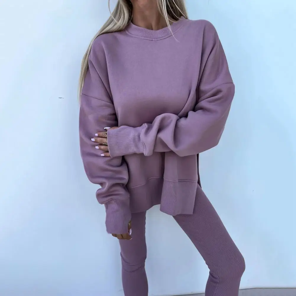 Women Long-sleeved Sweatshirt Set Women\'s Winter Tracksuit Set with Irregular Hem Sweatshirt Elastic Waist Trousers 2 for Wear