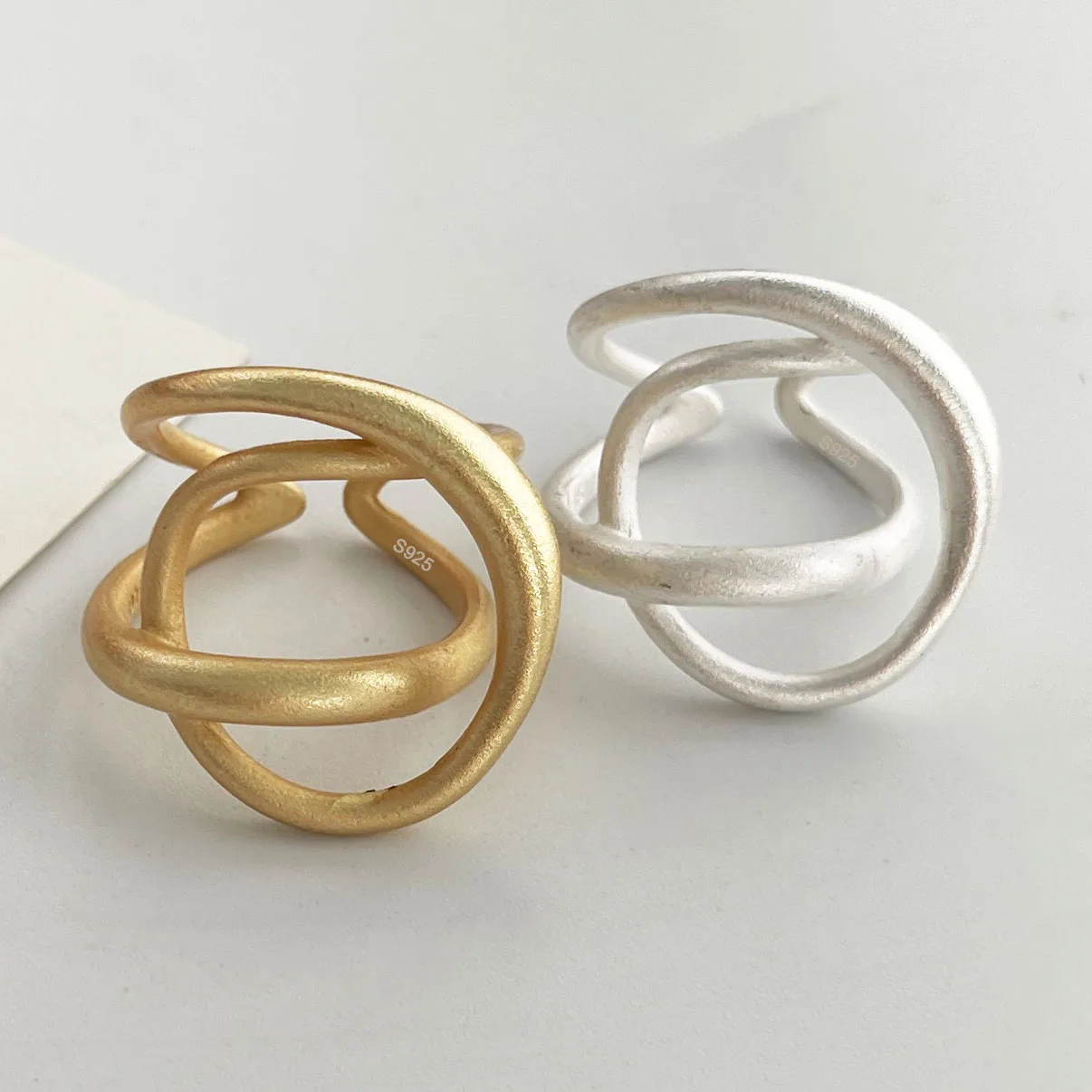 Women's 925 Sterling Silver Minimalist Gold Inter Cross Ring