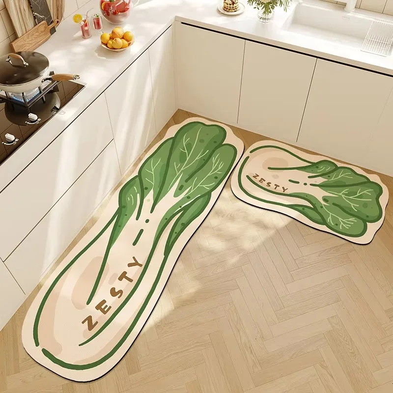VIKAMA 1/2pcs Creative Vegetable Shaped Floor Mat Around Kitchen Counter, Water Absorbent & Quick Dry, Home Fashion Decor
