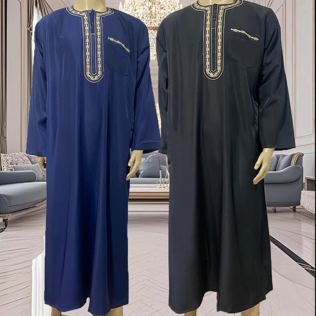 Muslim Thobe Jubba Men Robes Islam Clothing Qamis Hommes Embroidery Long Sleeve New Ramadan Jellabiya Man Prayer Islamic Fashion