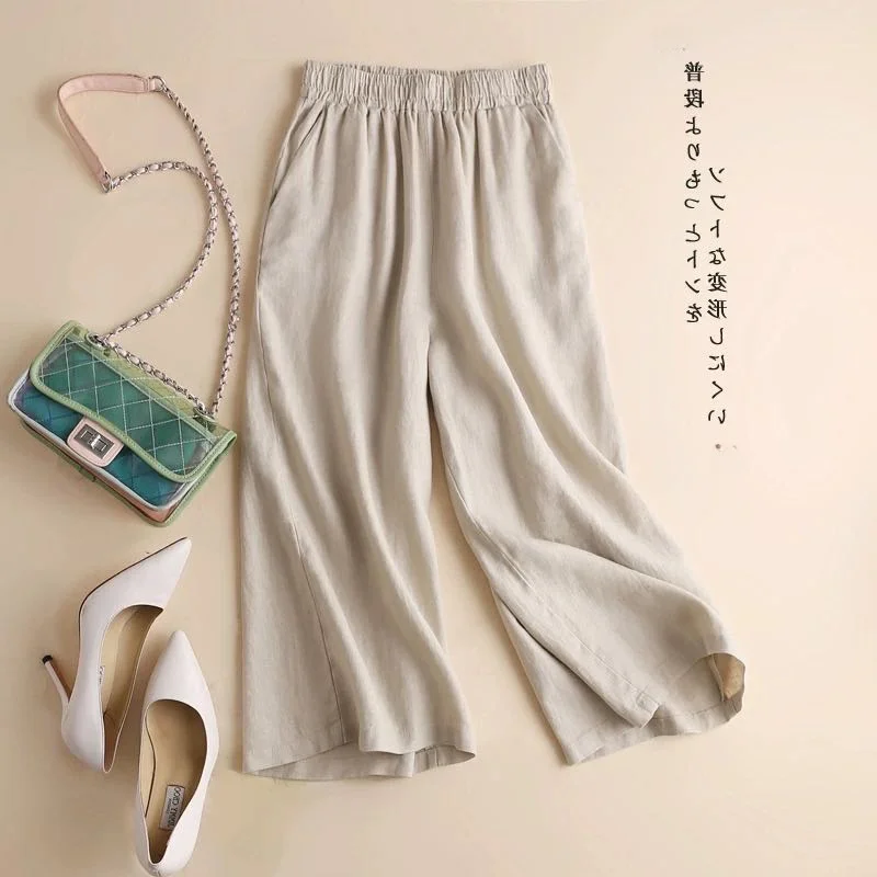 

Хлопковые и льняные широкие брюки, женские свободные повседневные брюки с высокой талией, тонкая модель, утягивающие драпированные летние длинные брюки