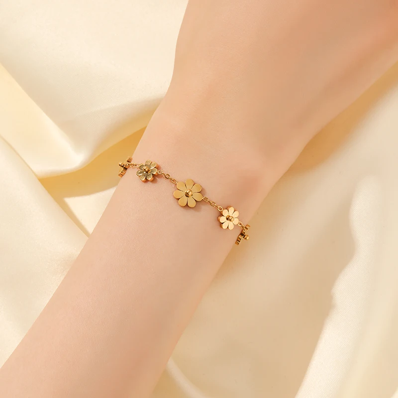EILIECK 316L Edelstahl Blumenherz Zirkonia Halskette Armband Ohrringe Set für Damen Trendiger Goldener Wasserdichter Schmuckset – Detail 10